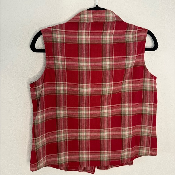 Vintage Talbots linen Red Plaid Top - Picture 2 of 3